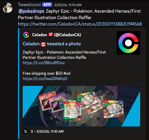 Example Tweeticcini alert delivered in Discord